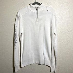 BKE Mens Sweater Size XL Quarter Zip Long Sleeve Pullover Cream Cotton